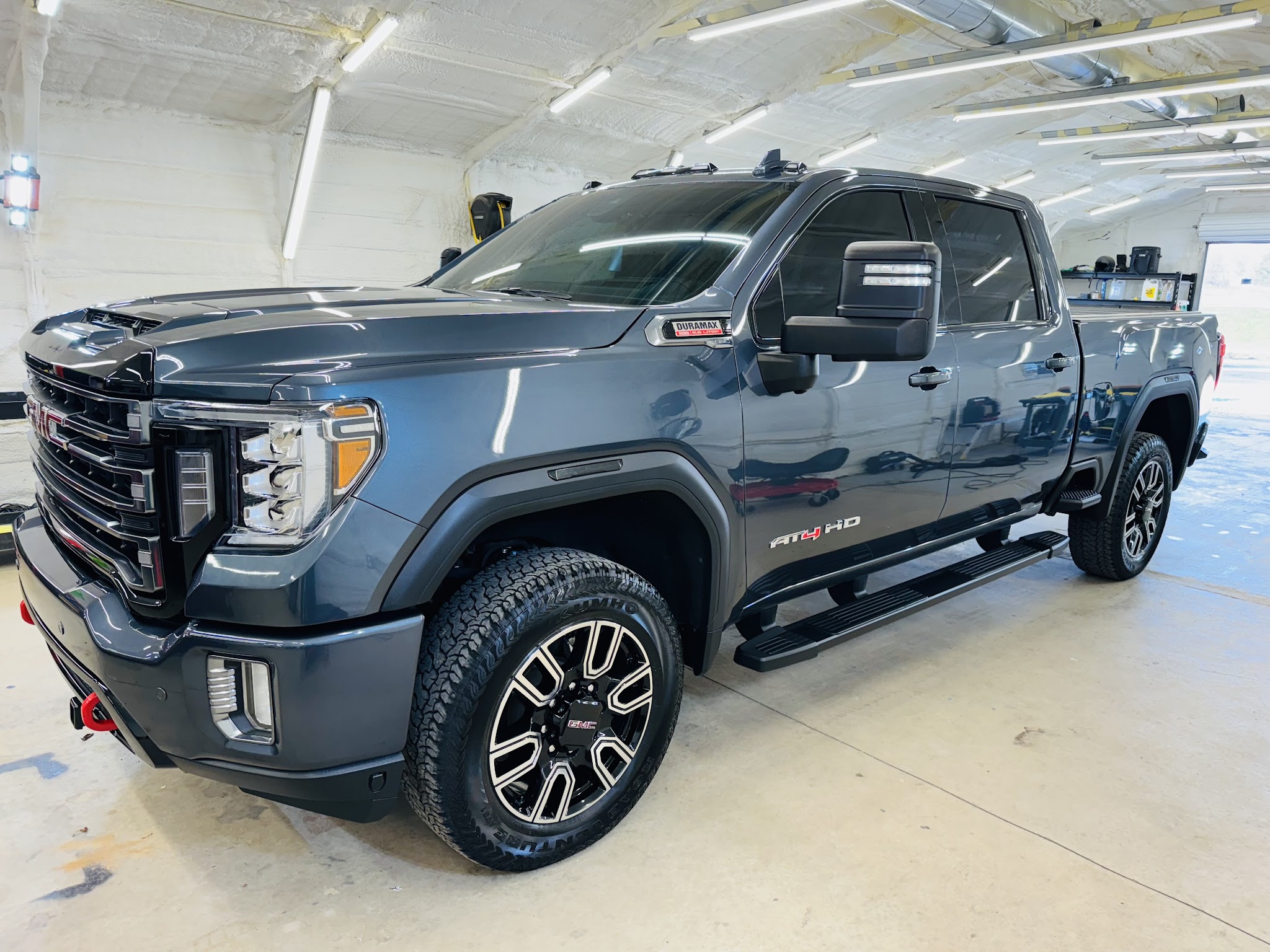 Detailed GMC Sierra HD pickup in the shop