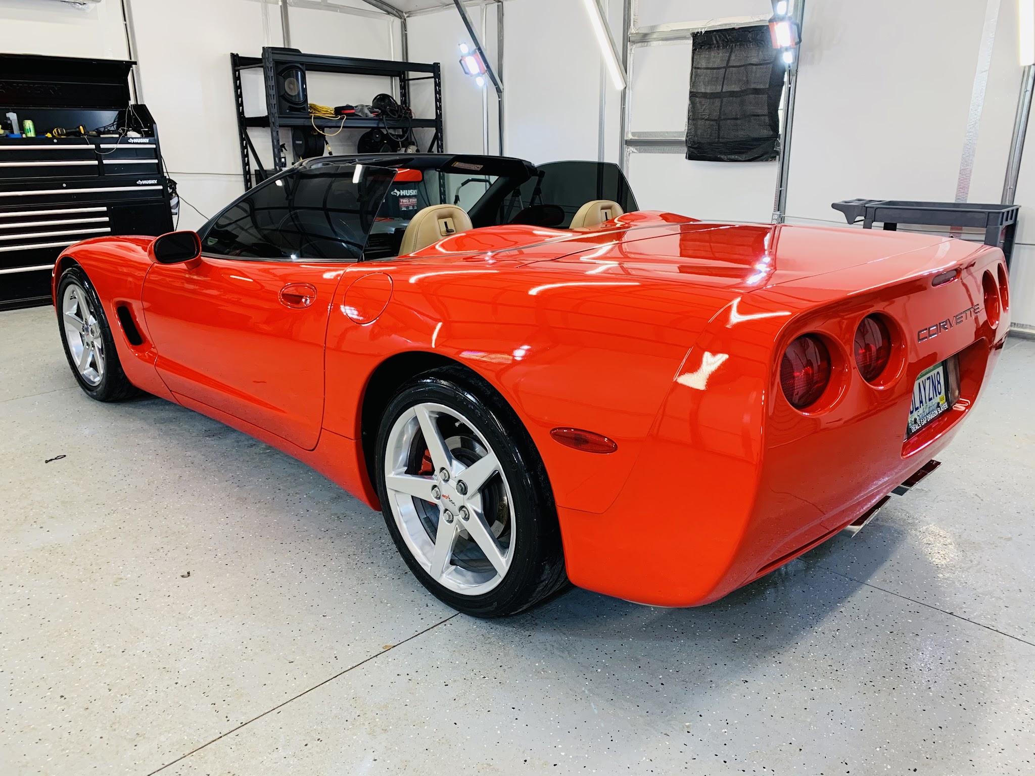 Orange Corvette convertible after detailing